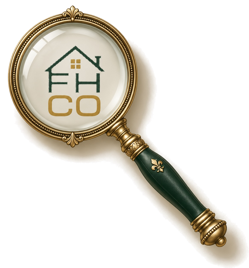 Brass and forest-green magnifying glass with the Forsyth Home Co. mark in the lens